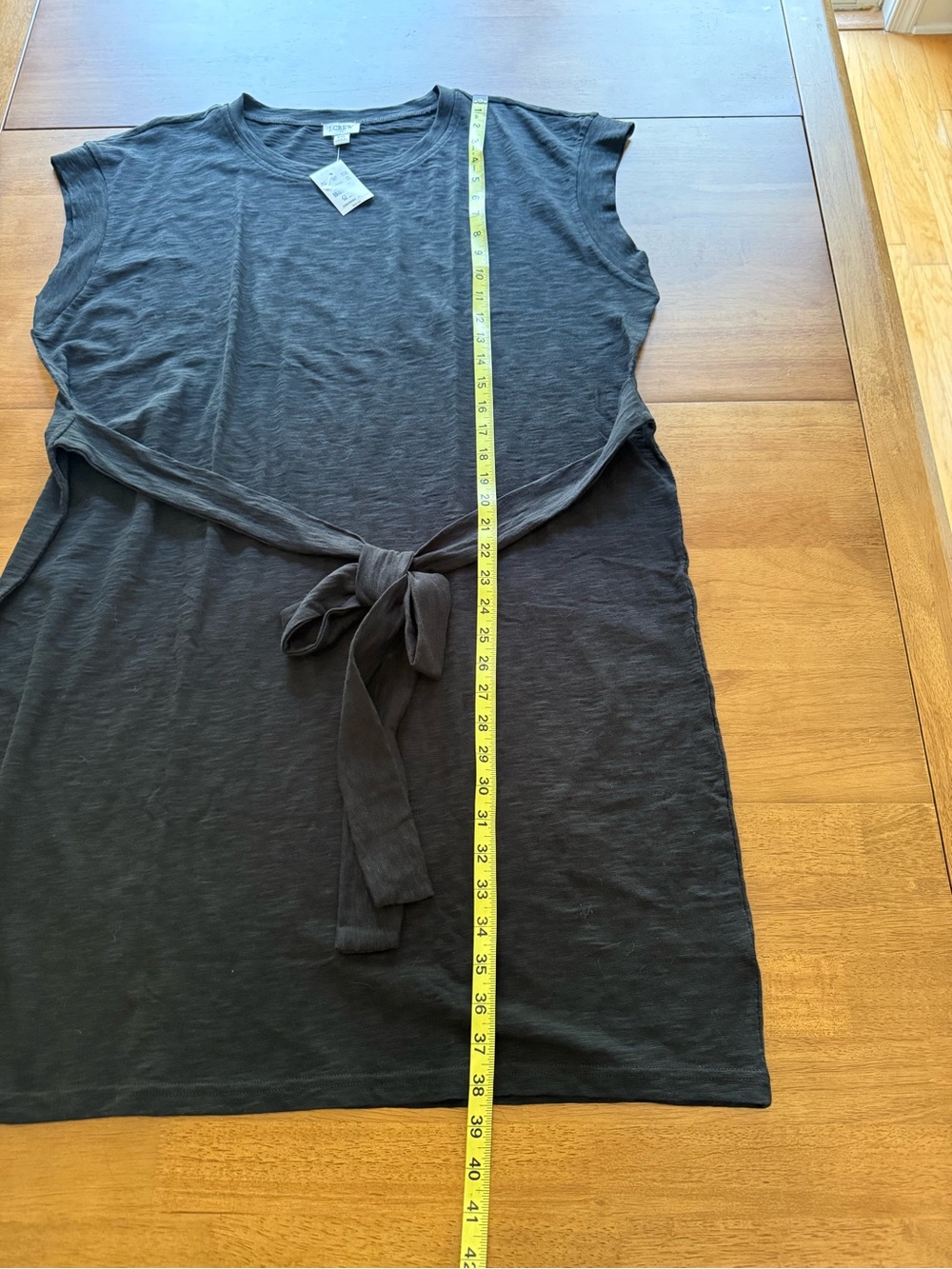 J.Crew Black Tie Waist Dress XXL NWT 100% Cotton Cap Sleeve Midi Shift Dress - Picture 7 of 8